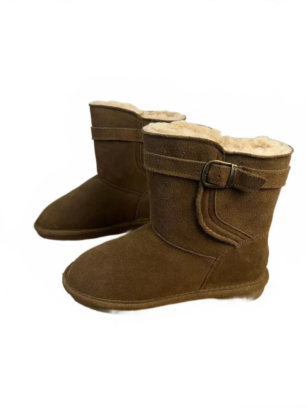 Bearpaw Women's Brown Suede Shearling Lined Winter Boots with Buckle